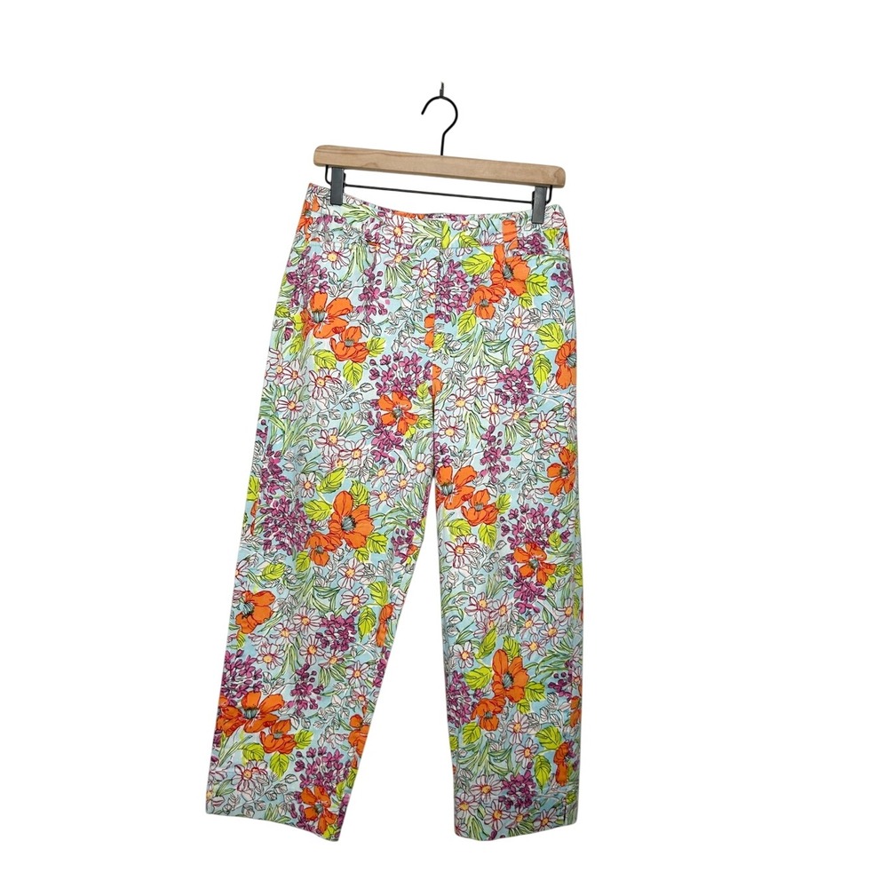 Talbots Womens Colorful Floral Print Straight Leg Crop High Waist Pants‎ 10